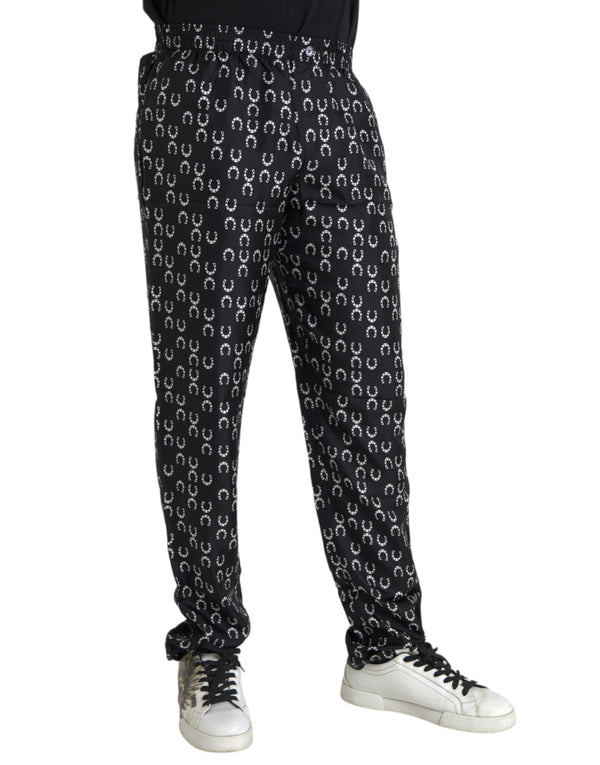 Pantalones de seda con estampado de herradura negro