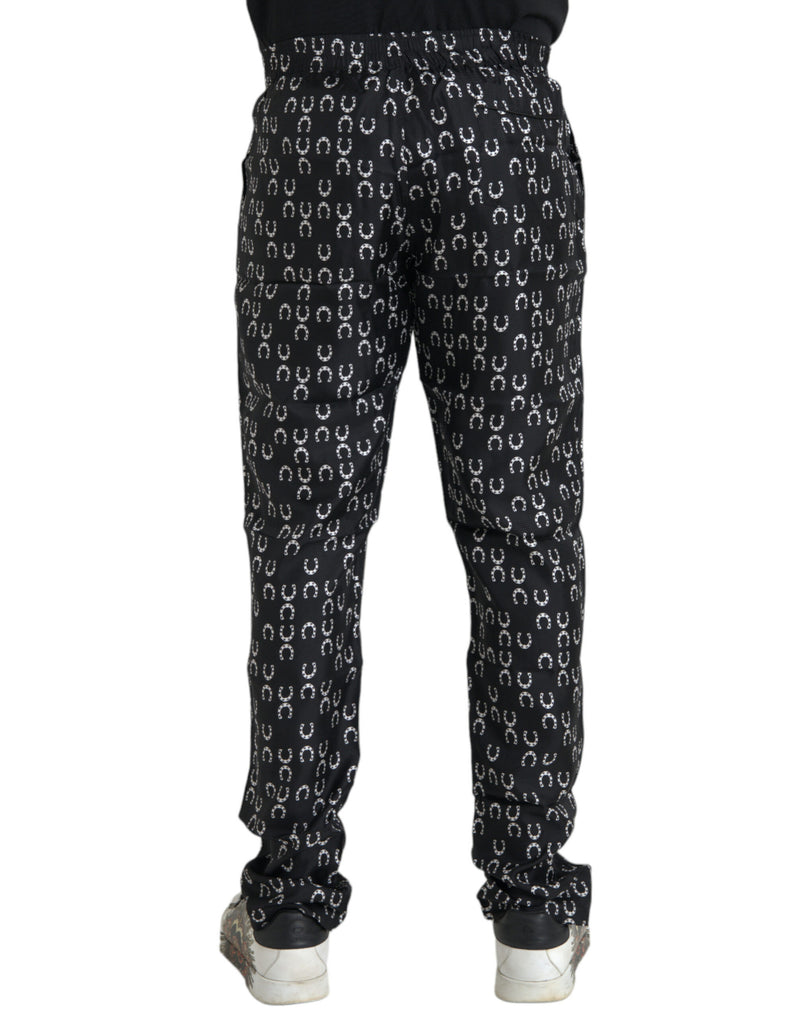 Black Horseshoe Print Silk Pants