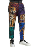 Pantaloni conici in cotone a leopardo tigre multicolore