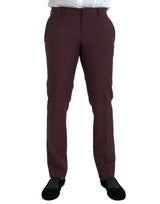 Maroon Wool Men Slim Fit Φόρεμα παντελόνια