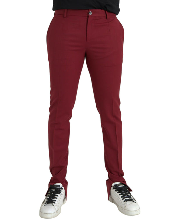 Red Wool Men Slim Fit Dress Pants