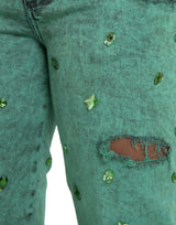 Grüne Kristalle Baumwollstrecke schlanke Jeans