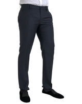 Pantalon de robe maigre hommes en laine bleue