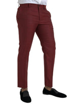 Maroon Wool Men Skinny Φόρεμα παντελόνια