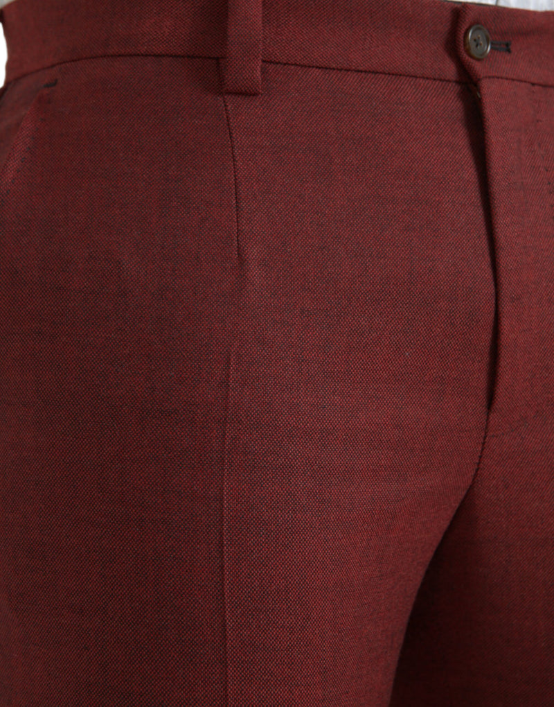 Maroon Wool Men Skinny Φόρεμα παντελόνια