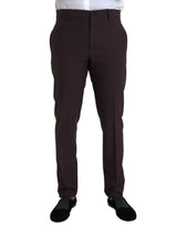 Pantaloni in forma slim codi di lana marrone scuro