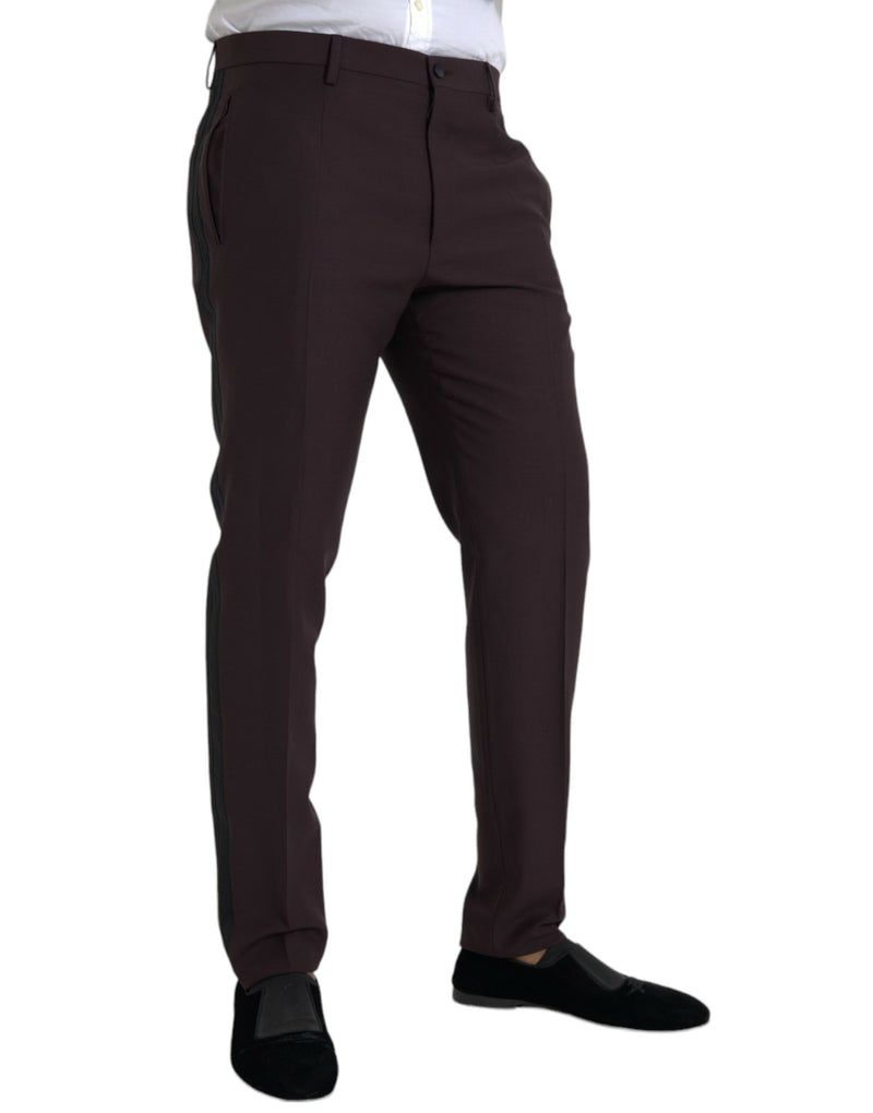 Pantaloni in forma slim codi di lana marrone scuro