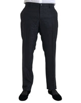 Blue Brocade Wool Skinny Men Dress Pants