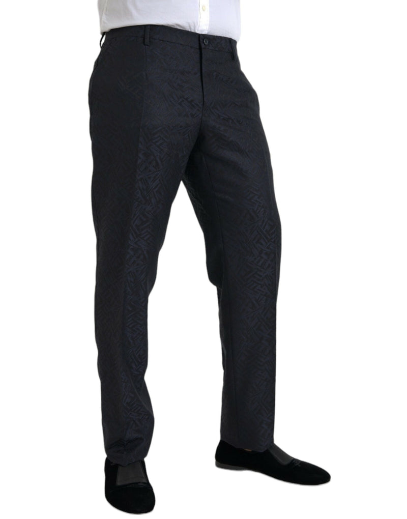 Brocade Blue Wool Skinny Men Pantalones