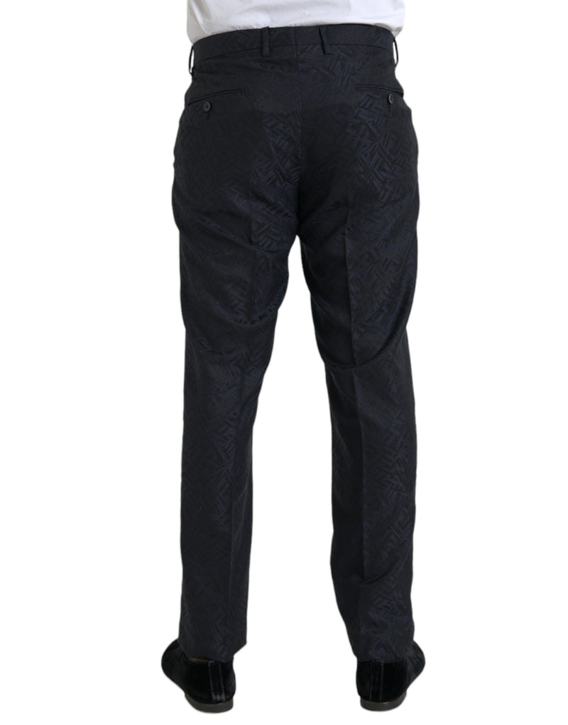 Brocade Blue Wool Skinny Men Pantalones