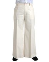 Pantalon de la taille de la jambe large en laine blanche