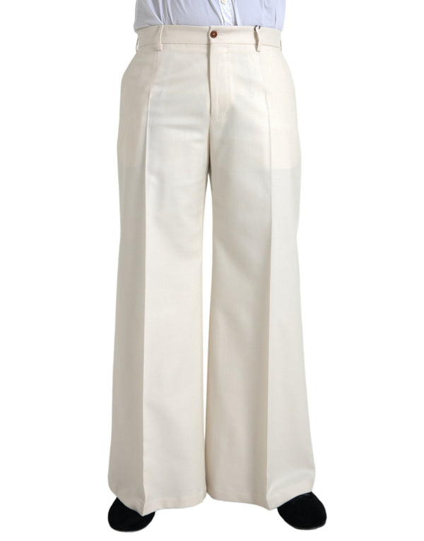 Pantalon de la taille de la jambe large en laine blanche