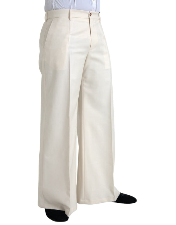 Pantalon de la taille de la jambe large en laine blanche