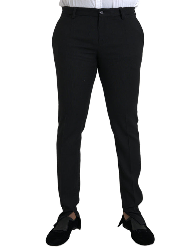 Black Wool Stretch Men Skinny Pants