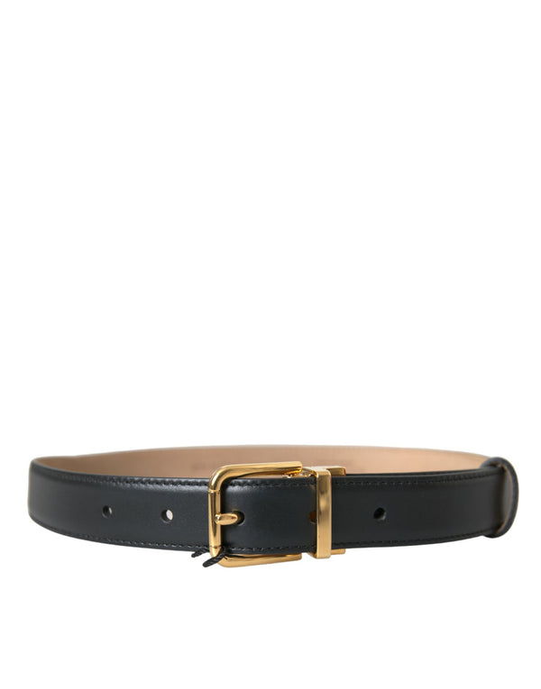 Black Leather Gold Metal Buckle Belt Men