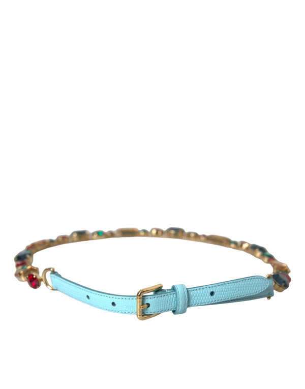 Ceinture de taille de chaîne en cristal en cuir bleu clair