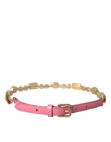 Chaîne de cristal en cuir rose ceinture ornée