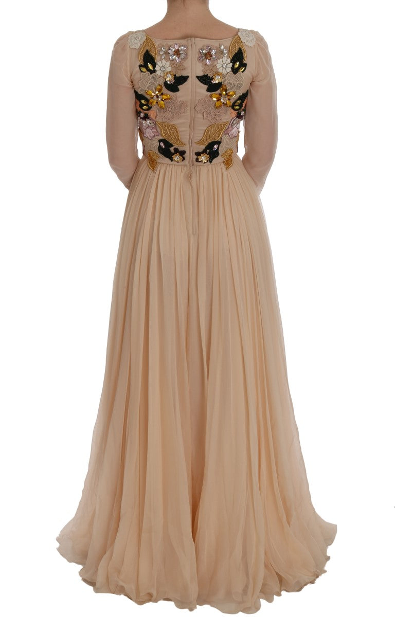 Elegant Floral Embroidered Silk Maxi Dress