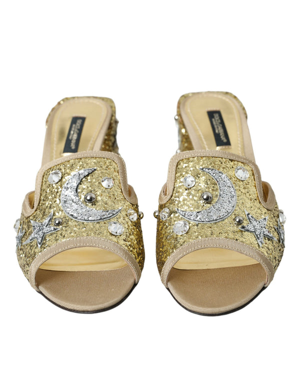 Goldene Pailletten Leder Heels Sandalen Schuhe