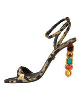 Goldene Leopardenkristalle Heels Sandalen Schuhe