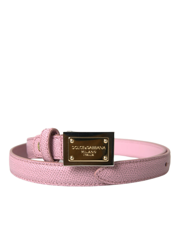 Pink Leather Gold Square Metal Buckle Belt