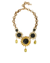 Collana abbellita in cristallo di girasole in ottone d'oro