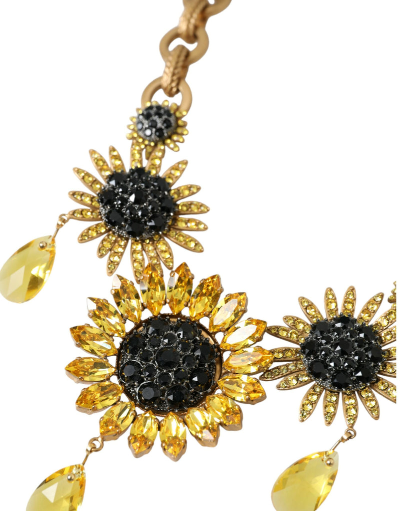 Collana abbellita in cristallo di girasole in ottone d'oro