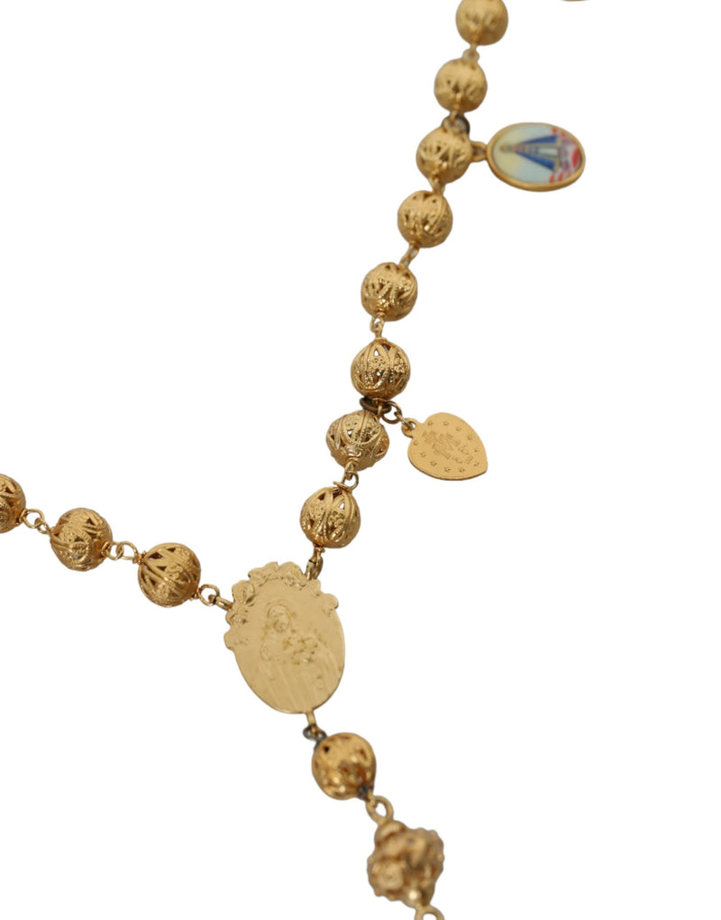 Gold Tone Chain Brass Perline Collace Collana Sicilia