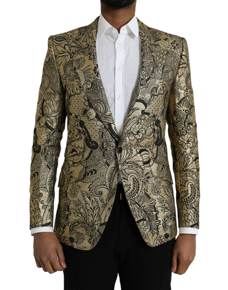 Gold Sizilia Jacquard Single Breasted Coat Blazer