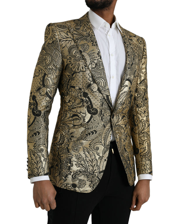 Gold Sizilia Jacquard Single Breasted Coat Blazer