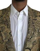 Gold Sizilia Jacquard Single Breasted Coat Blazer