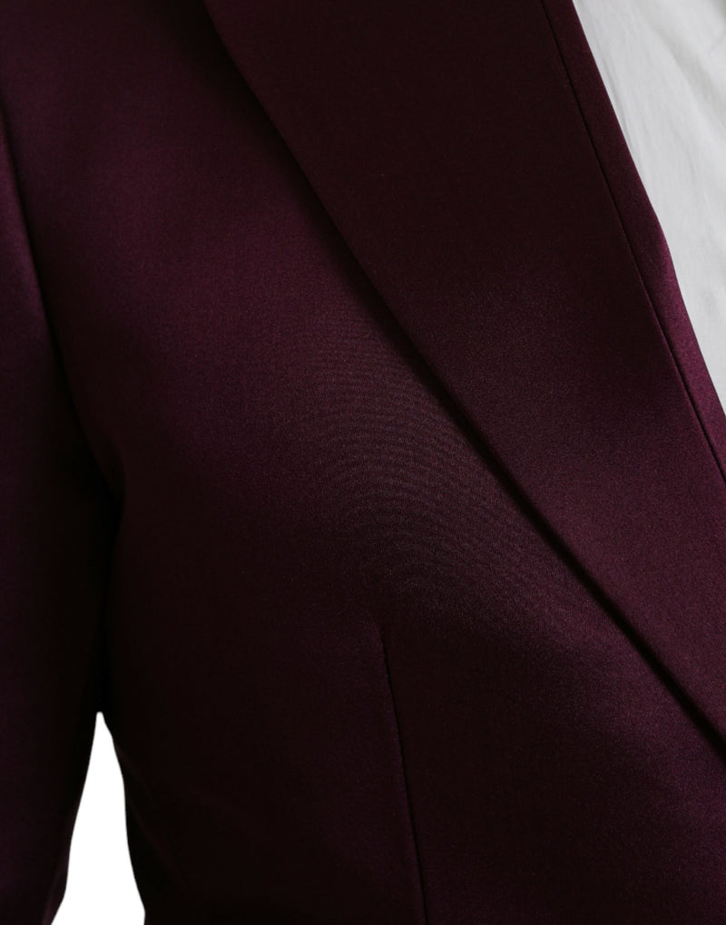 Maroon Seide Single Breasted Coat Blazer