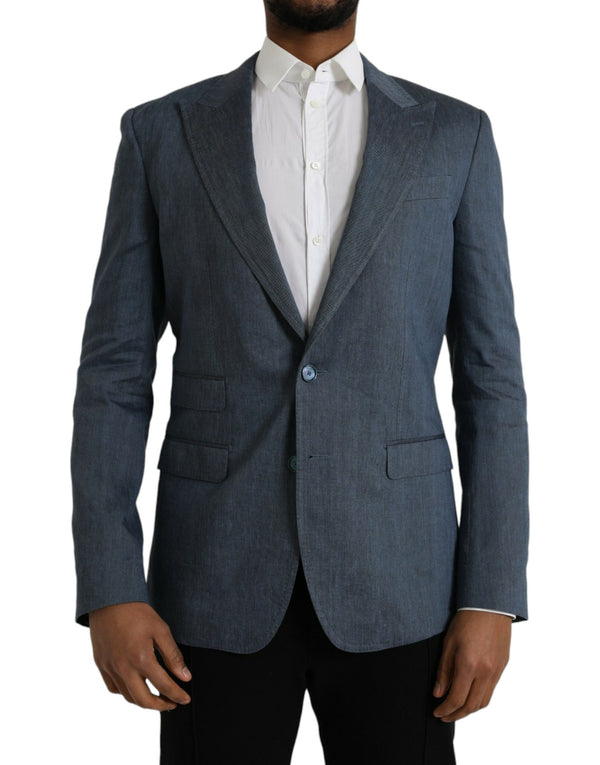 Blue Leinen Napoli Single Breasted Coat Blazer