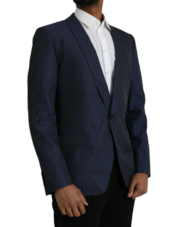 Blazer de un solo pecho de chal de martini azul