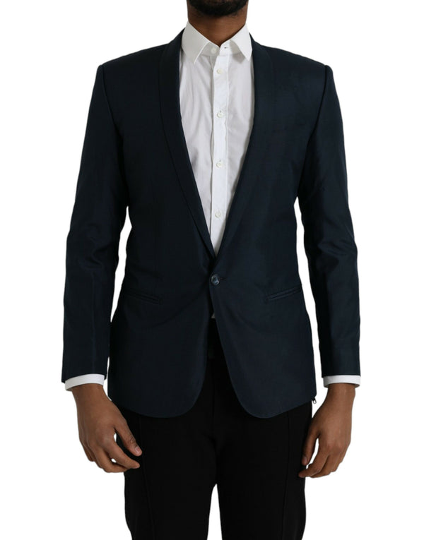 Blazer de un solo pecho de chal de martini azul