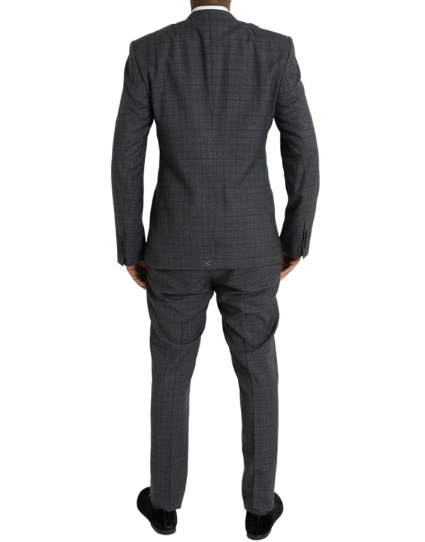 Grey Plaid Wool Martini Formale 2 pezzi Suit