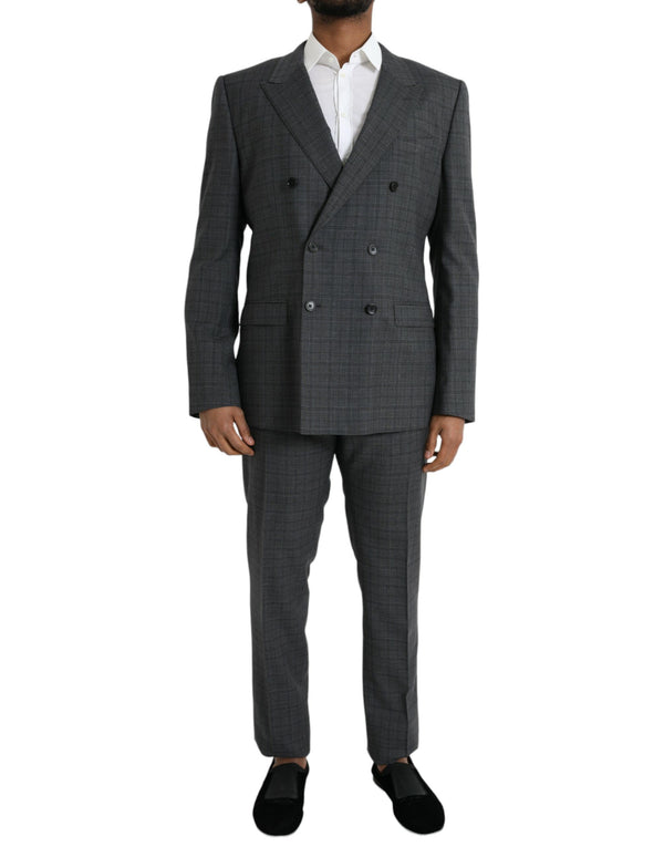 Grey Plaid Wool Martini Formale 2 pezzi Suit