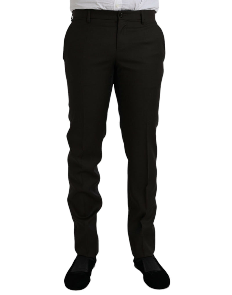 Pantalon formel slim en laine brun foncé