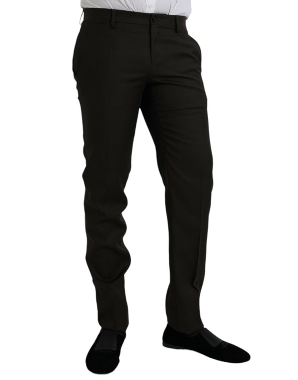 Pantalon formel slim en laine brun foncé