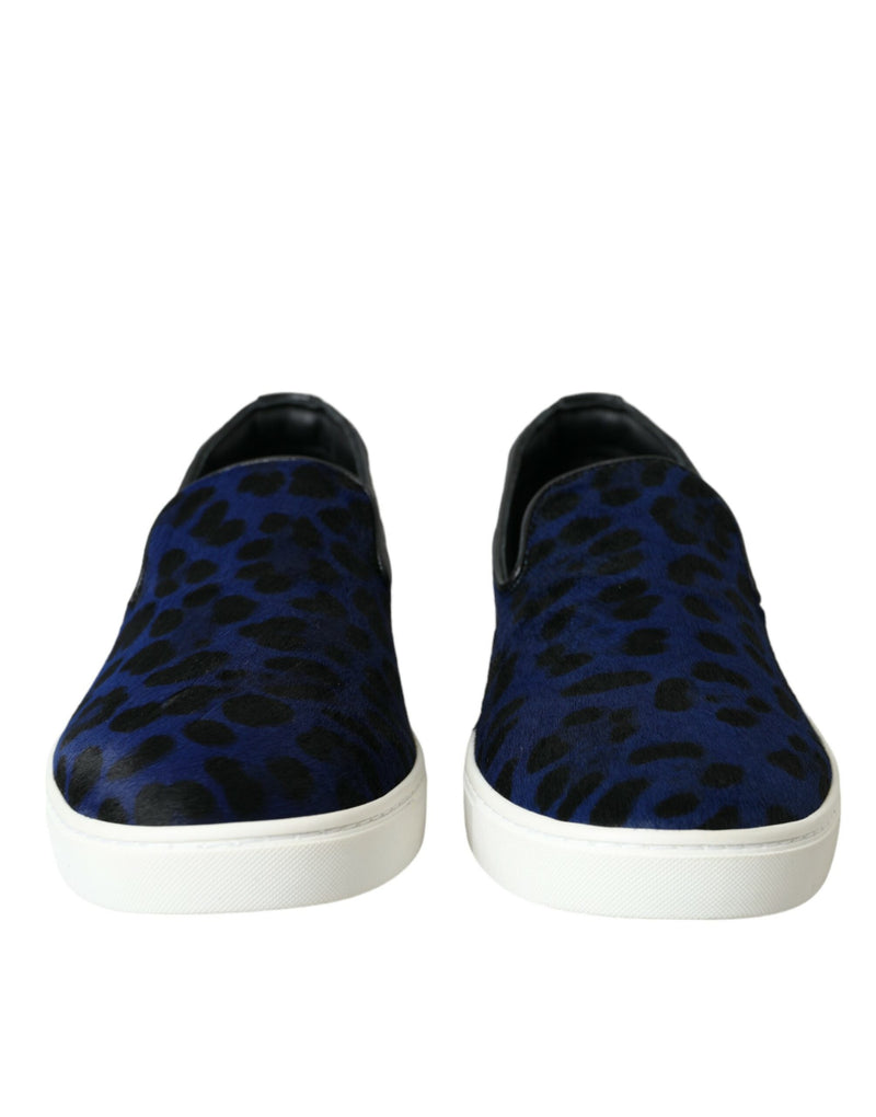 Blau Kalbskinne Haar Leoparden Sneakers Schuhe