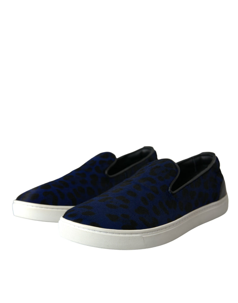 Blau Kalbskinne Haar Leoparden Sneakers Schuhe