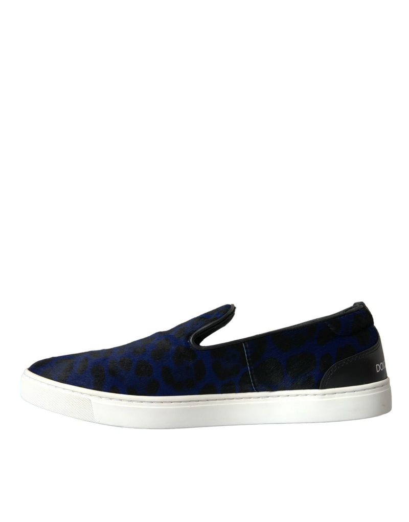 Blau Kalbskinne Haar Leoparden Sneakers Schuhe