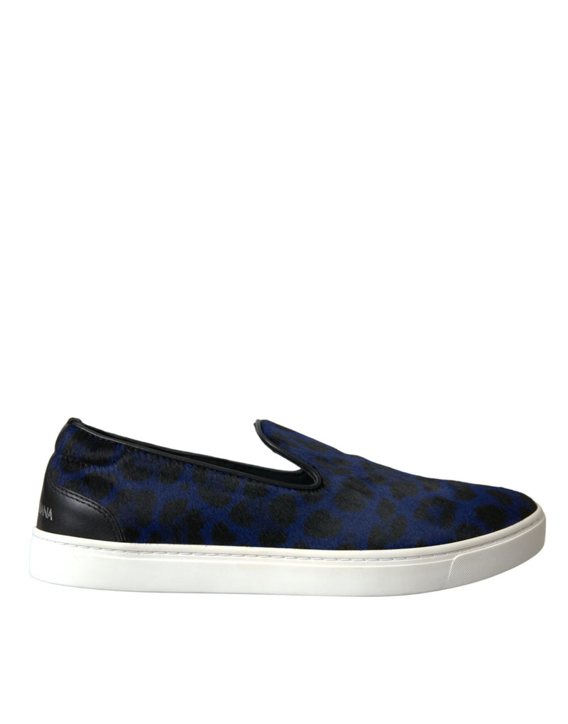 Blau Kalbskinne Haar Leoparden Sneakers Schuhe