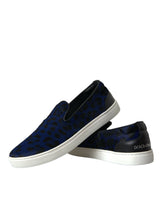 Blau Kalbskinne Haar Leoparden Sneakers Schuhe