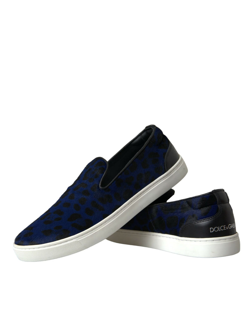 Blau Kalbskinne Haar Leoparden Sneakers Schuhe