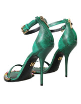 Scarpe sandali in cristallo in pelle esotica verde