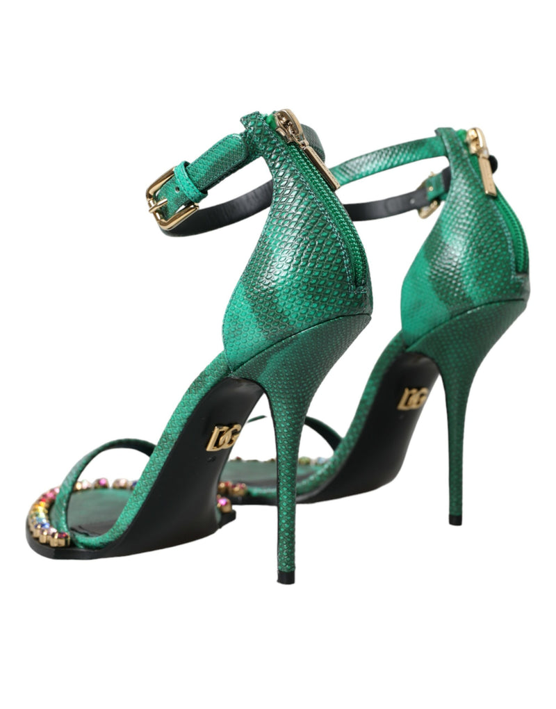 Scarpe sandali in cristallo in pelle esotica verde