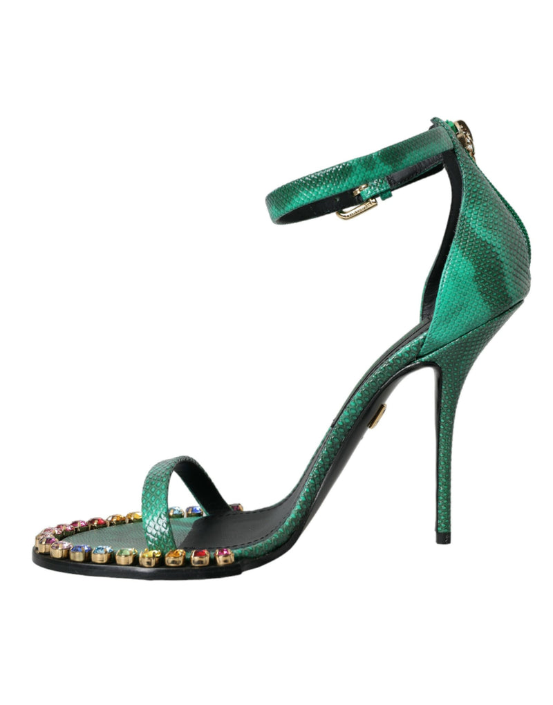 Scarpe sandali in cristallo in pelle esotica verde