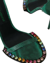 Scarpe sandali in cristallo in pelle esotica verde