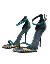 Blue Exotic Leather Crystal Sandals Shoes